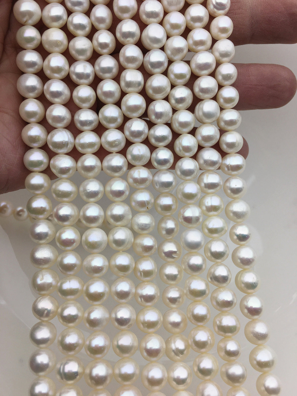 AA 8mm white near round potato pearls,Heirloom White Fresh Water Pearls,CR8-2A-9-1