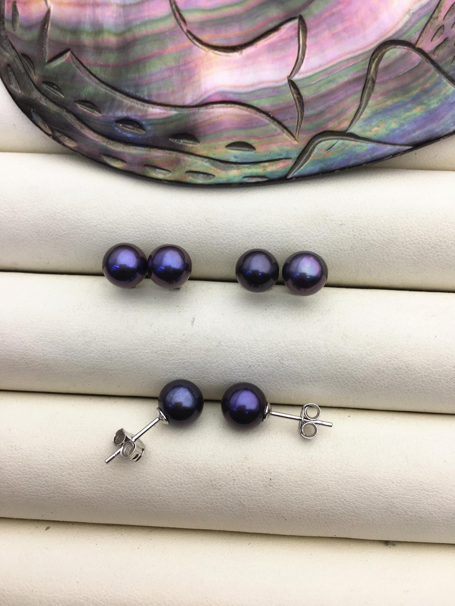 1 pair AAA 7-7.5mm Black Round Pearl Stud Earrings,Sterling Silver,Wedding,classic pearl studs,SE1-T50