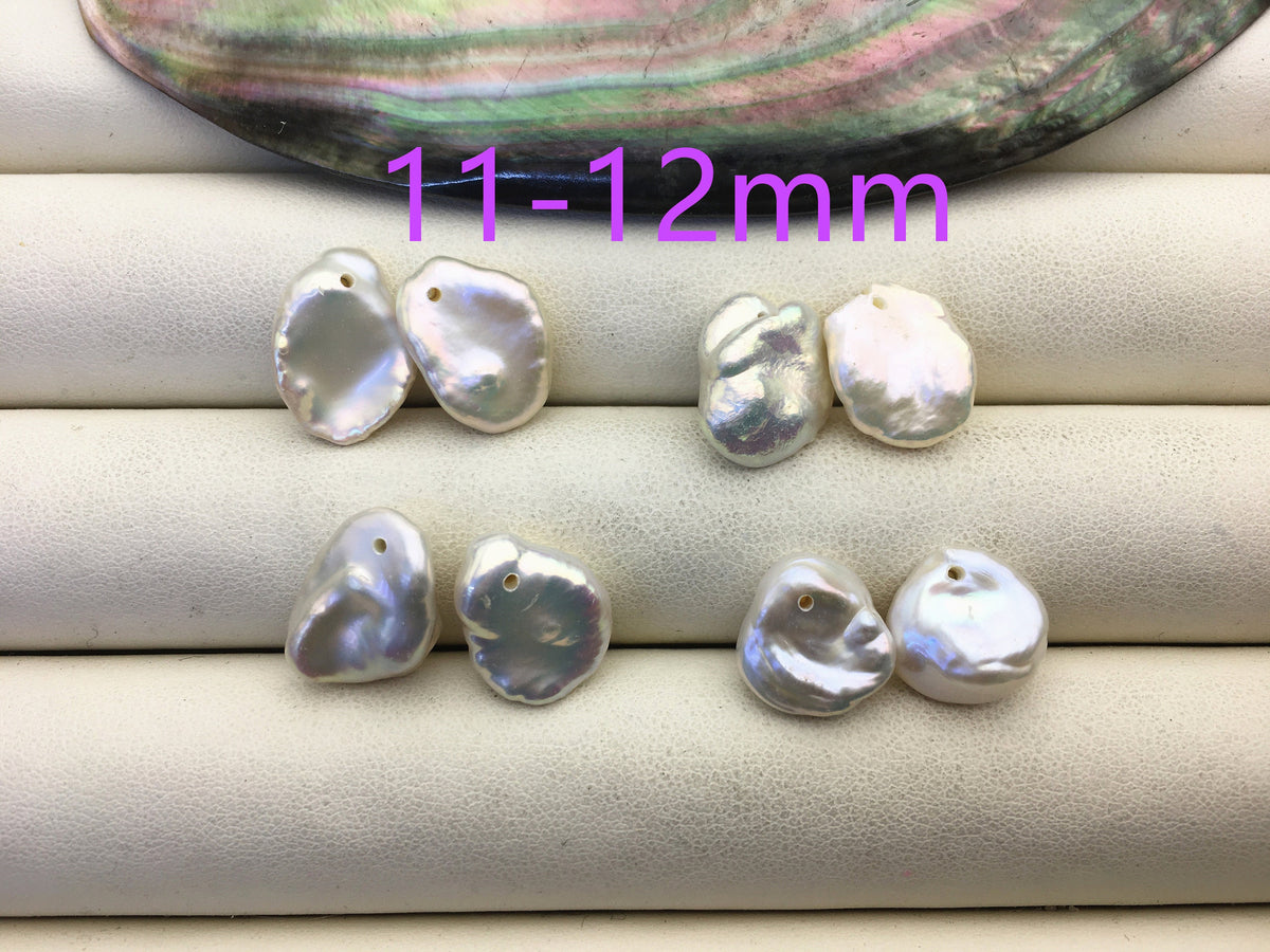 1 pair AAA 10-20mm White keshi Freshwater Pearl White loose Beads Pair,wholesale,0.9mm top side hole,ZS-103-37-47
