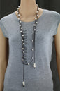 Freshwater Pearl and Leather Necklace,long leather necklace,Light Brwon Leather Pearl necklace,Leather pearl necklace,Le3-058