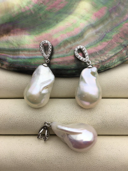 1pc AAA 14-16x25-30mm big white baroque pearl heart pendant necklace,S925 Sterling silver pendant,NC1-041-1