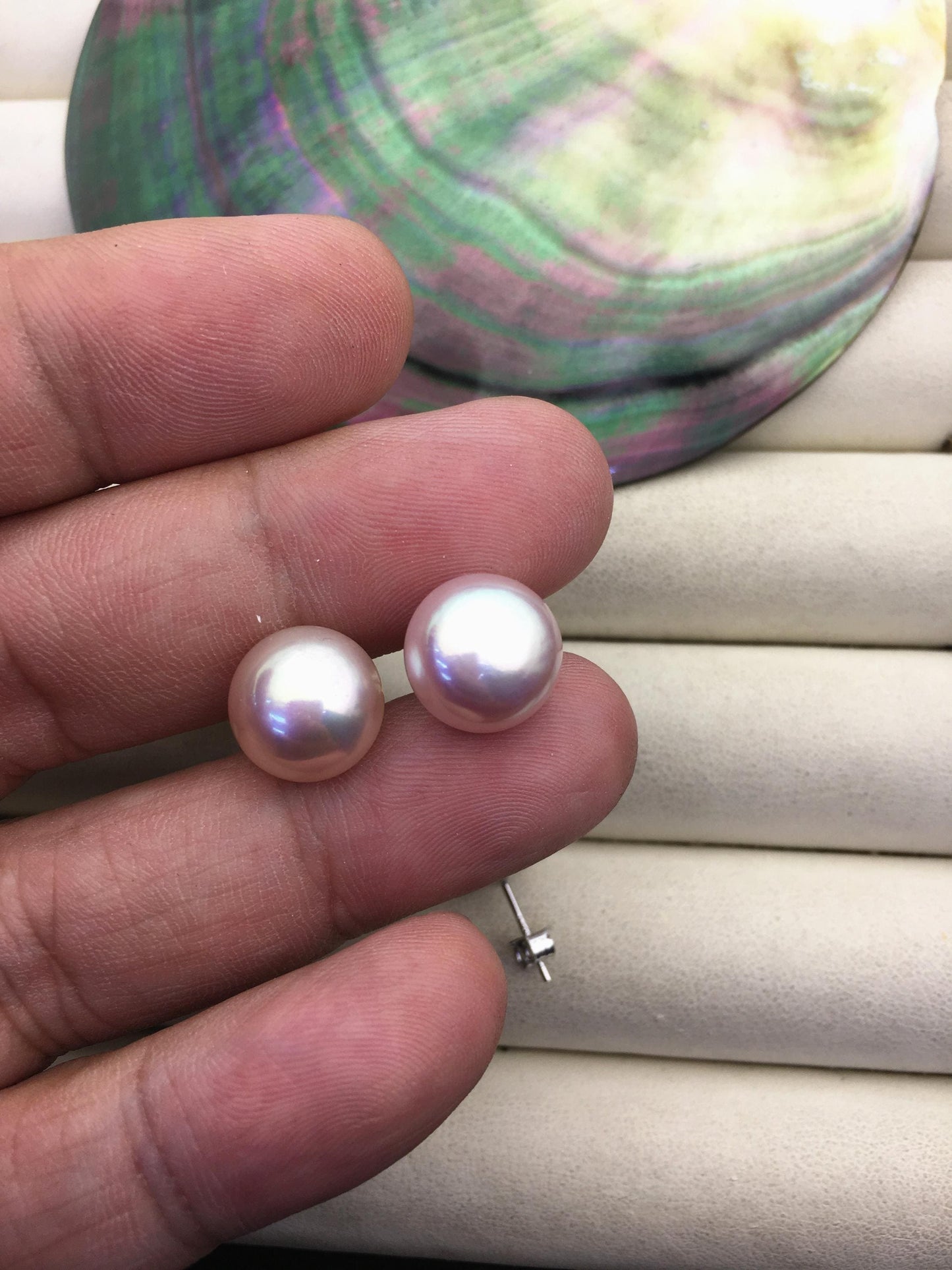 1 pair AAA 11.5-12mm purple rainbow button round Pearl Stud Earrings,freshwater pearl earrings,Wedding,classic pearl studs,SE1-069-26