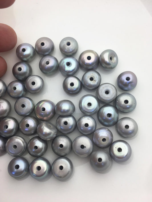20pcs AA 12-14mm Gray button freshwater pearls,2.2mm large hole,Rondelle pearl Beads,loose pearl,DIY material,SM12-T1