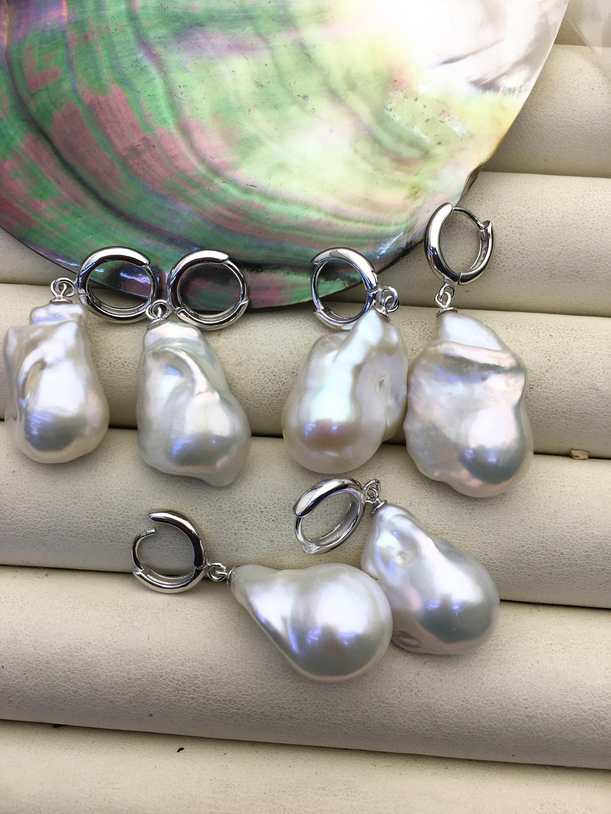 1 pair AAA 13-17mm white flame ball pearl hook earrings,sterling silver,earring with white baroque Natural Pearl,SE3-031-22