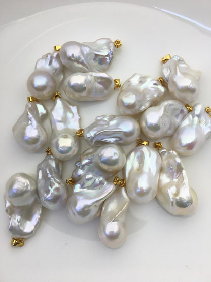 2pcs AA+ 14-18mm Big White baroque pearl pendant necklace,925 silver gold-plated pendant,NC1-041-12