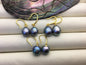 1 pair AA+ 9.5-10mm deep green blue rice pearl dangle earrings,yellow gold plated S925 Sterling Sliver pearl earrings,SE3-T45