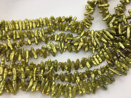 AA 4-5mm green Biwa Pearl Necklace,Genuine Fresh Water Pearl,Wedding Necklace,Mothers Day,ZS-80-10-47
