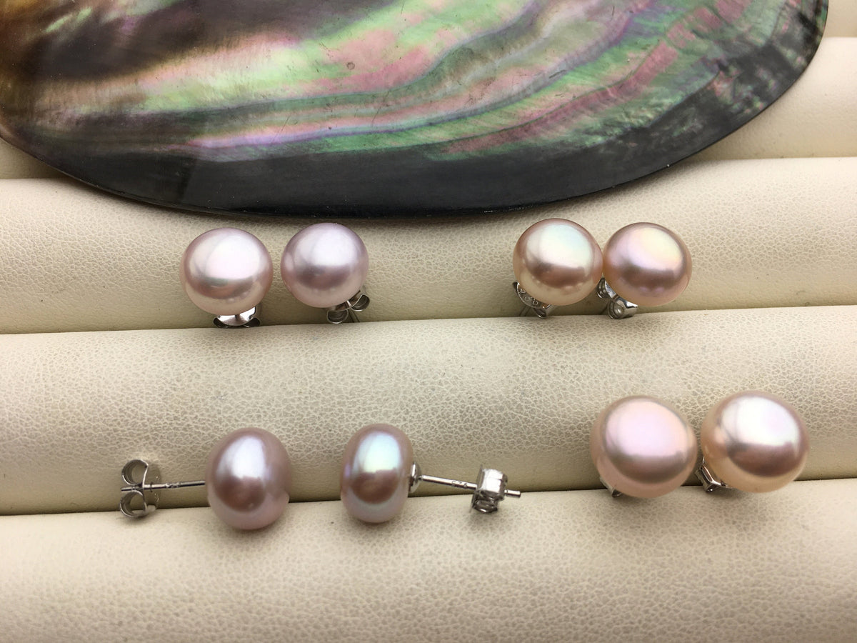 1 pair AAA+ 8-9mm Purple Rainbow Pearl Stud Earrings,pearl earrings,S925 Sterling Silver,Wedding,classic pearl studs,SE1-T4
