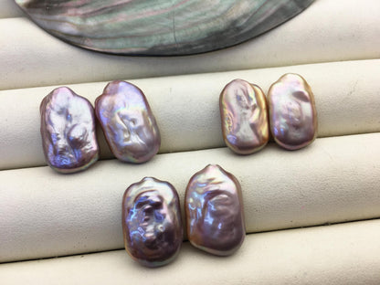 2 pairs AAA 11-12x17-19mm Purple Rectangle Freshwater Pearl White loose Beads Piar,top half hole,ZS-103-37-80