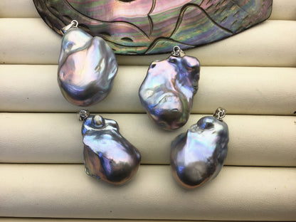 1pc AA+ 16-20x25-30mm huge white/gray baroque pearl fashion pendant necklace,S925 Sterling silver pendant,NC1-041-3
