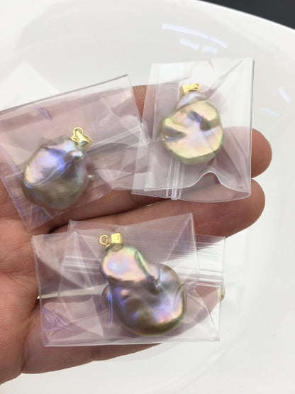 1pc AAA 15-20mm Huge Natural Rainbow Baroque Coin Baroque pearl pendant,NC1-028