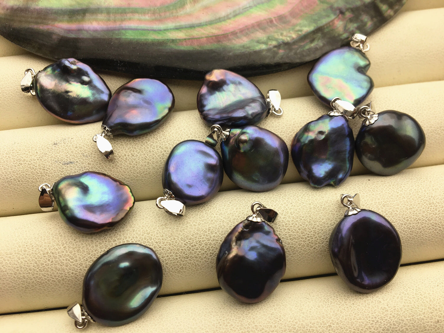 1pc AAA 13x16mm deep blue keshi pearl pendant necklace,S925 Sterling silver pendant,NC1-009
