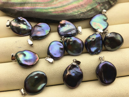 1pc AAA 13x16mm deep blue keshi pearl pendant necklace,S925 Sterling silver pendant,NC1-009