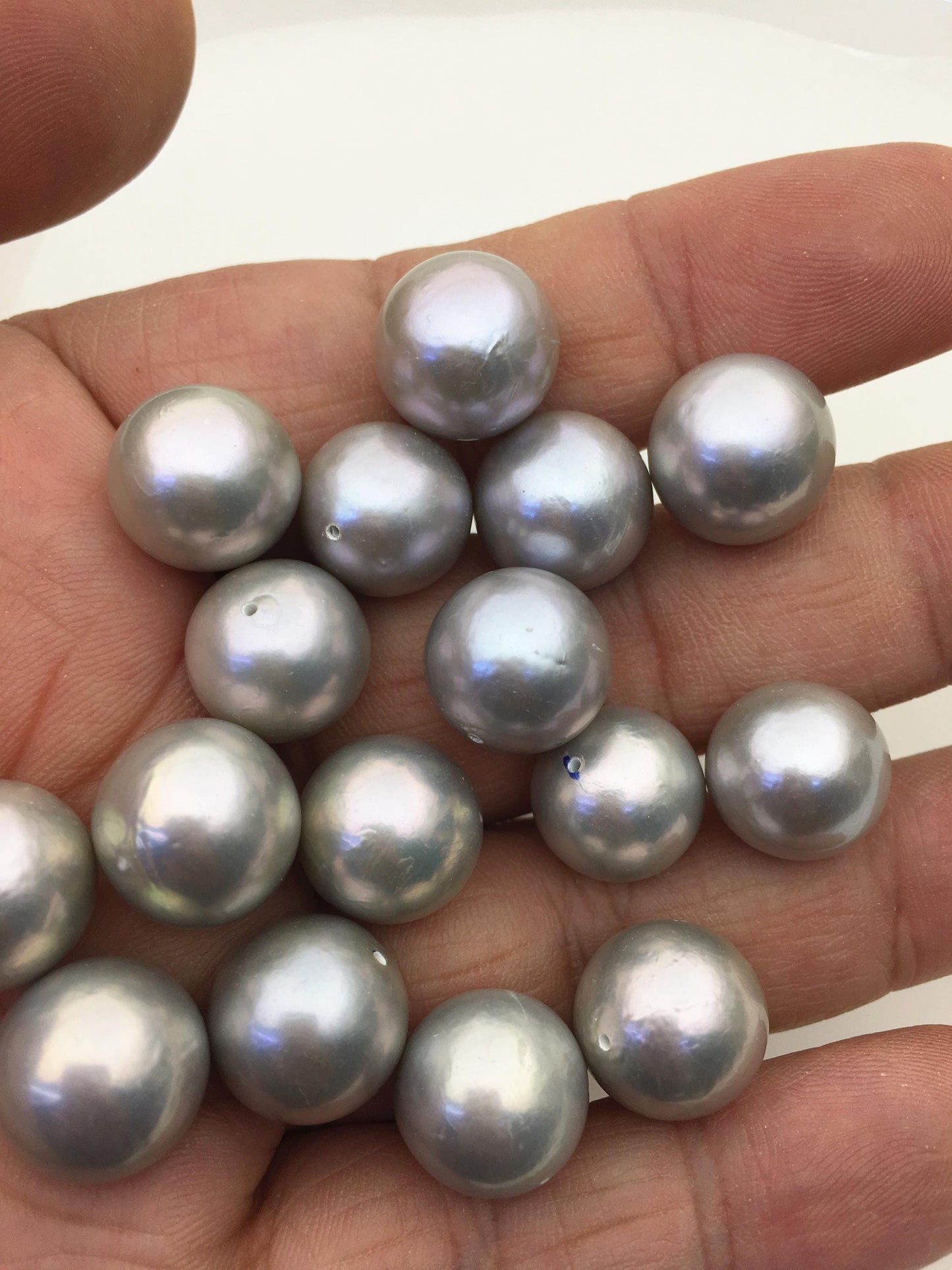 5pcs AAA 13-14mm Gray round edison freshwater pearl,half hole,RP13-T5