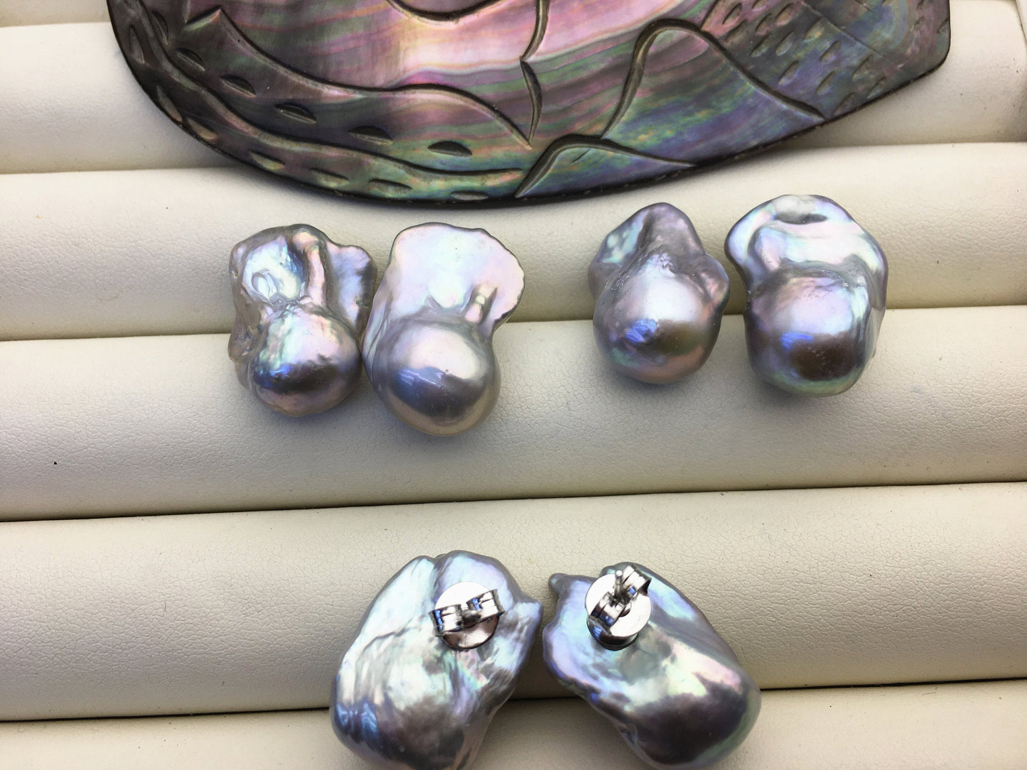 20% OFF 1 pair AAA 13-16mm gray flame ball pearl stud earrings,sterling silver,earring with gray baroque Natural Pearl,SE3-031-10