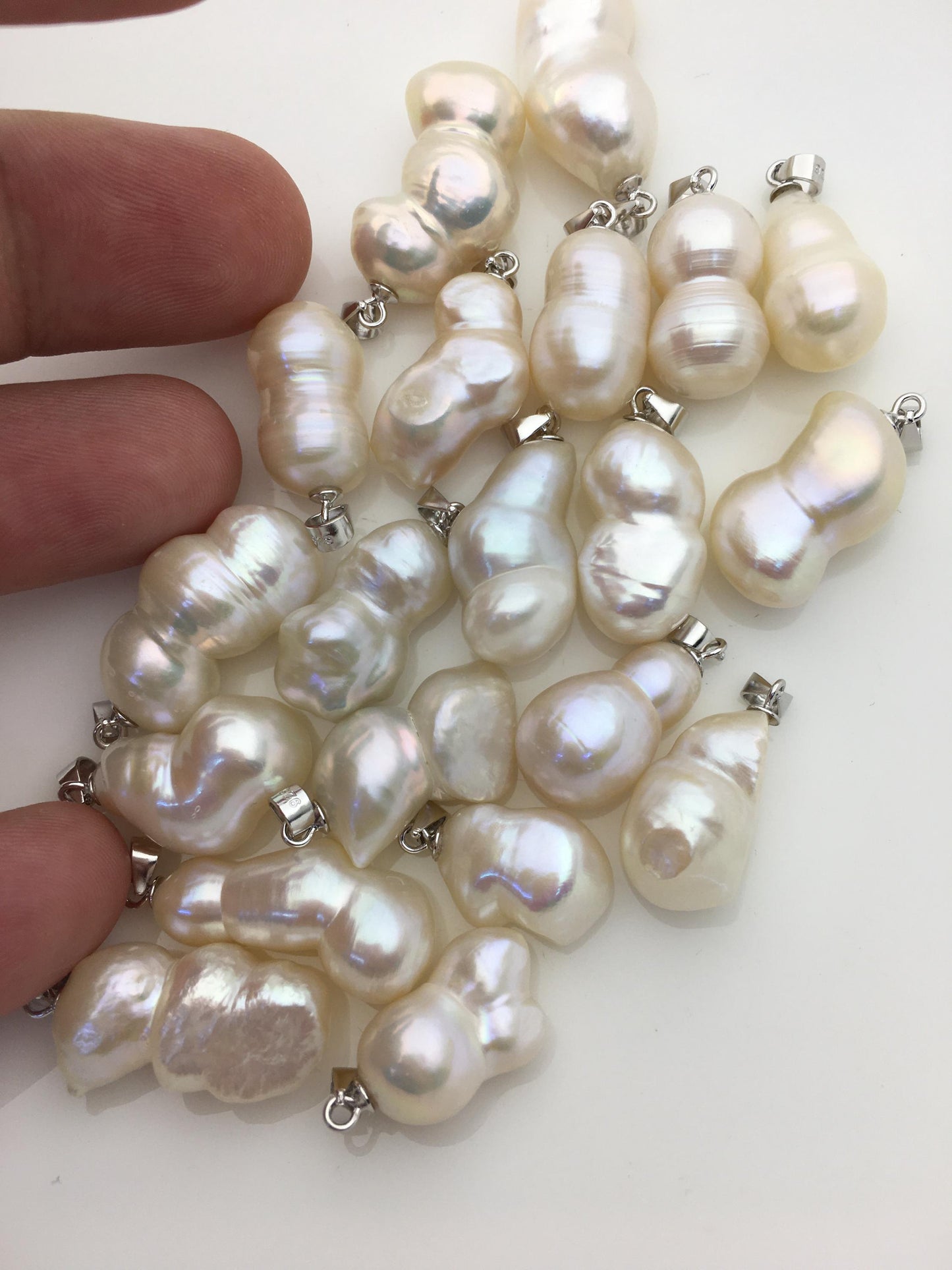 3pcs AAA 10-13mm white baroque gourd pearl pendant necklace,S925 Sterling silver pendant,NC1-T20