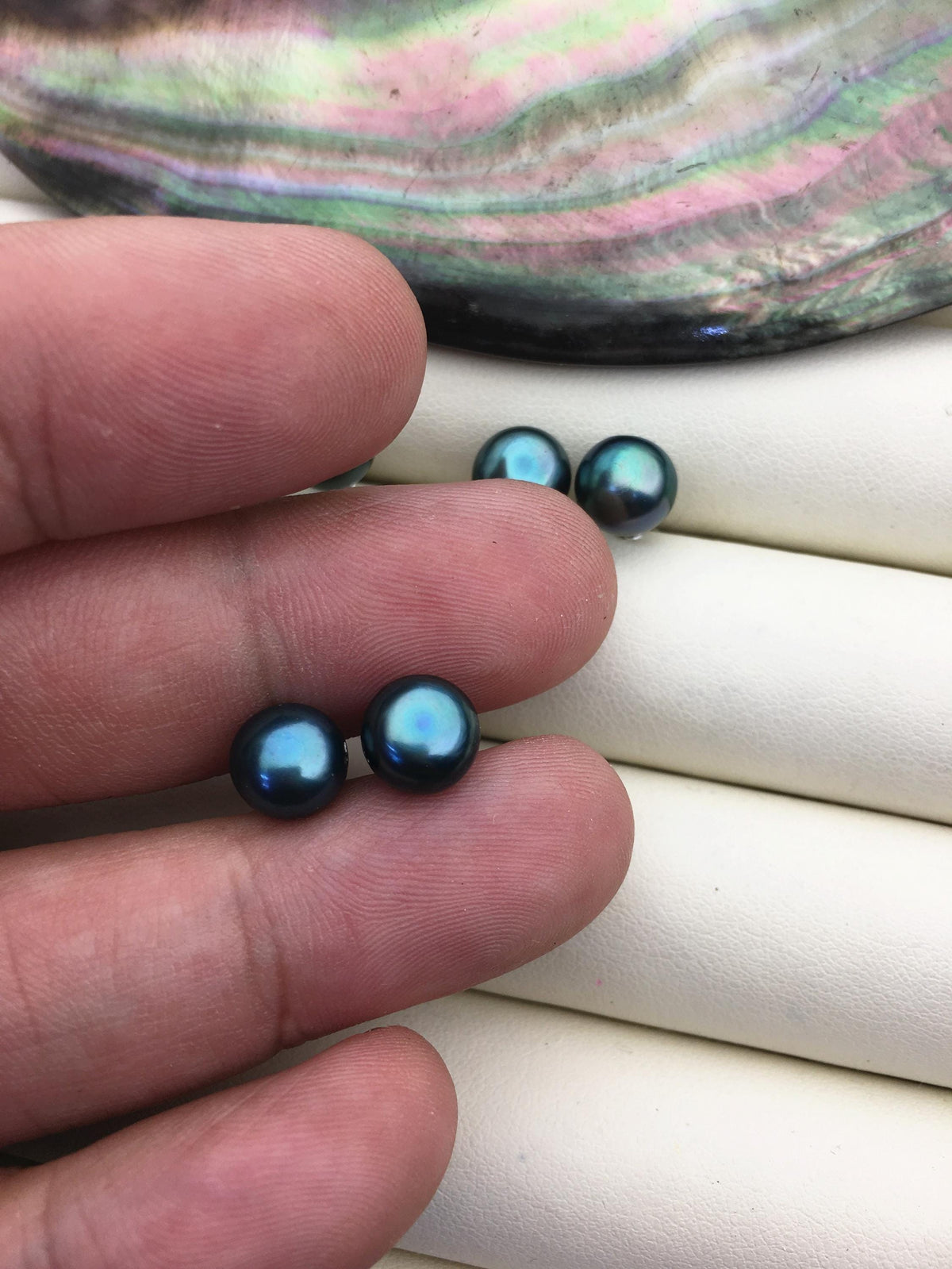 AAA 7-8mm Green Button Round Pearl stud earrings,Sterling Silver,SE1-T23