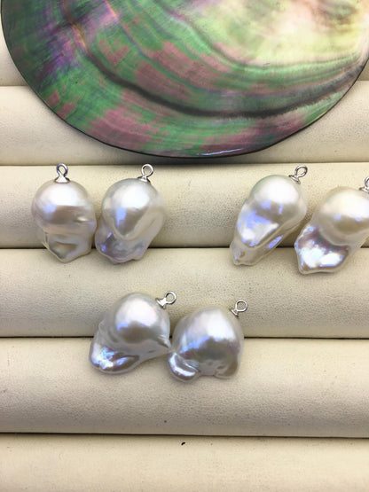 2 pairs AAA 12-17mm White Flameball Pearl Pairs - large Baroque freshwater pearl pairs,FL15-3A-11
