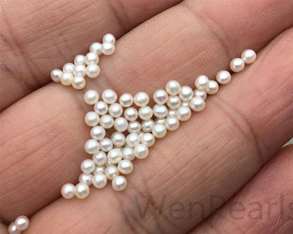 10pcs AAA 2.5-2.7mm white near round seed freshwater pearls,half hole,through hole, For Earrings or Rings,Birthday pearl,RP2-3A-2-1