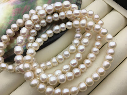1pc AAA 7'' 6.4-7mm white Rice button round Freshwater pearl Elastic string Bracelet,B8-T11