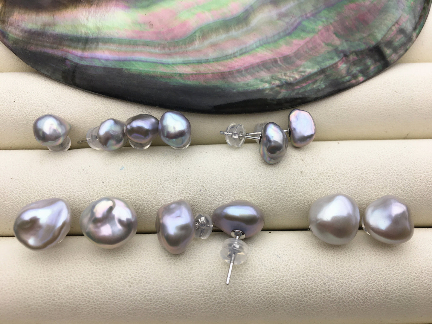 AAA 6/7/8/9mm Gray keshi Freshwater Pearl Stud Earrings,Stud Earrings for Women Girls,SE3-180