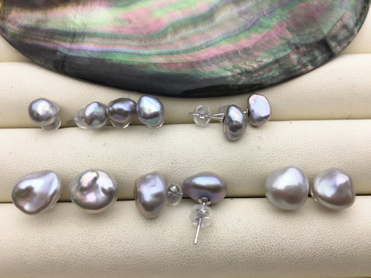 AAA 6/7/8/9mm Gray keshi Freshwater Pearl Stud Earrings,Stud Earrings for Women Girls,SE3-180