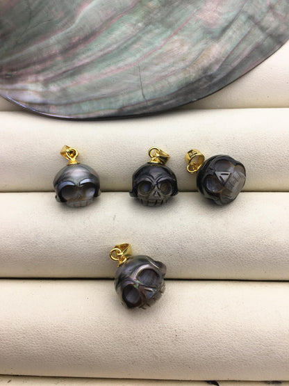 1pc 10-12mm Natural Color HandMade Carved Skull Tahitian Sea Pearl Beads For necklace pendant earrings,NC1-T2