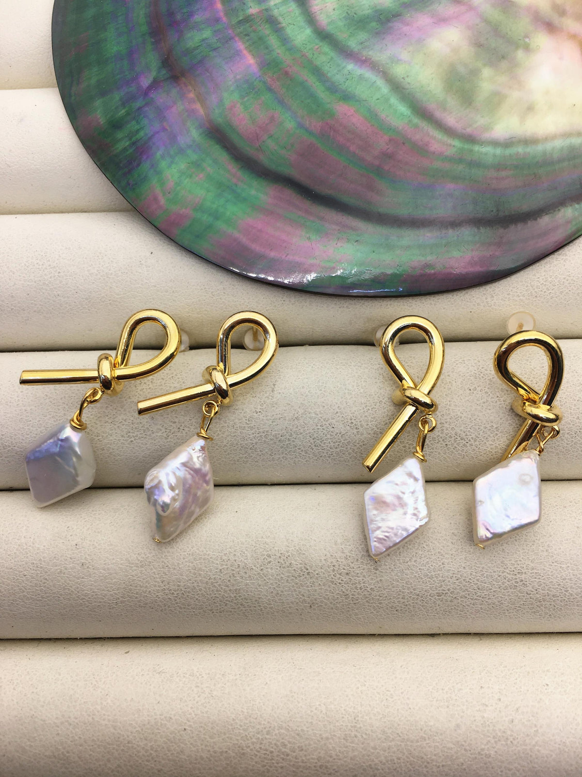 White Natural diamond shape baroque pearl stud earrings,wedding pearl earrings,SE3-131-6