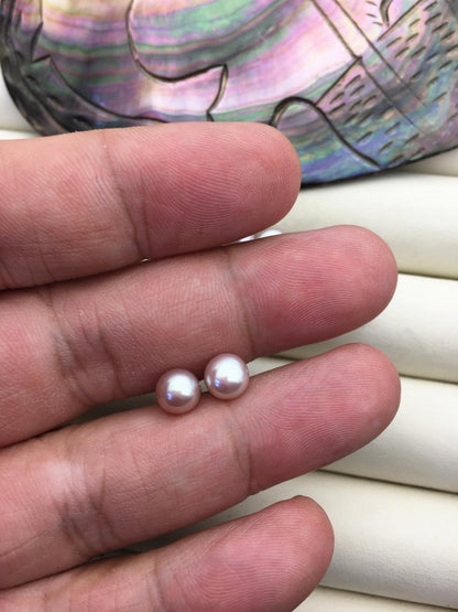 1 pair AAA 6-7mm purple Pearl Stud Earrings, pearl earrings,S925 Sterling Silver,Wedding,classic pearl studs,SE1-001