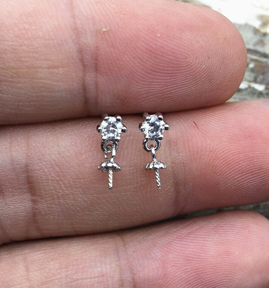 925 sterling silver cz stud earrings, Earwires findings , DIY earrings jewelry,ASL-ER-012