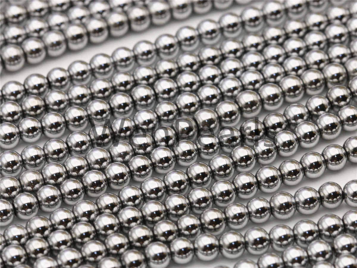 Hematite White Gold,silver Gray 3mm Smooth Round,AAA, 135 beads,15.5 inches,G50-R3-005
