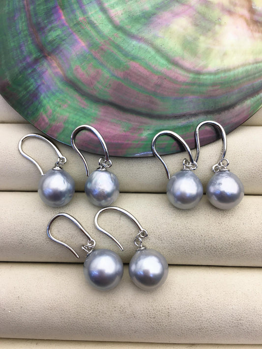 1 pair AA+ 9-11mm Silver Gray South Sea drop pearl dangling earrings,SE3-109-2