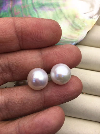 AA+ 12-13mm big white round edison pearl stud earrings,SE3-T9-29