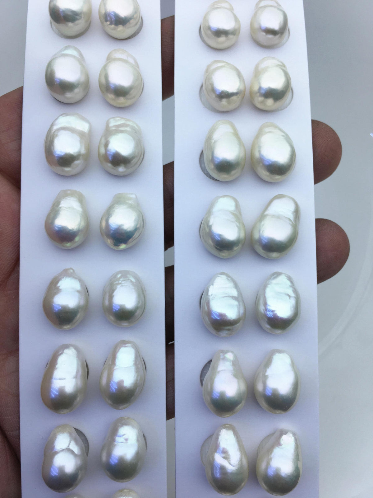 2 pairs AAA 10-11mm white long teardrop freshwater pearls, half hole,LR10-T3
