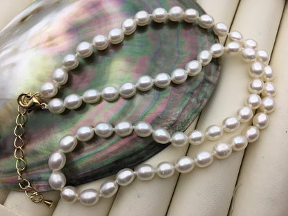 17.5+2'' AAA 5.5-6mm rice freshwater Pearl necklace,genuine freshwater Pearl necklace,Natural Pearl Necklace,NPN1-154