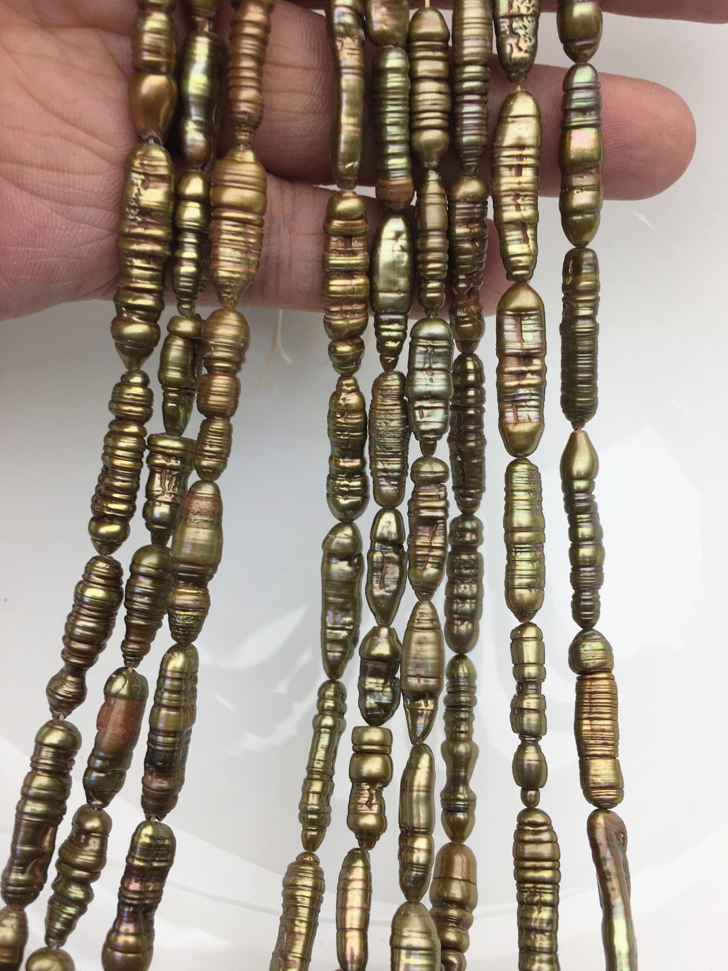 AA 6-7mm green brown toothpick Biwa Pearl Necklace,Genuine Fresh Water Pearl,Wedding Necklace,Mothers Day,ZS-80-10-25