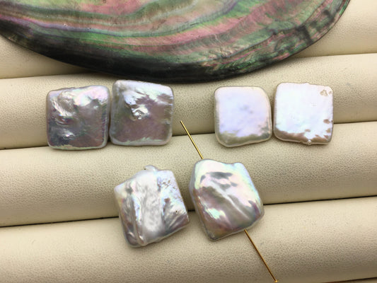 1 pair AA+ 16-18x16-18mm Big White Rectangle Freshwater Pearl White loose Beads Pair,0.9mm through hole,ZS-103-37-62