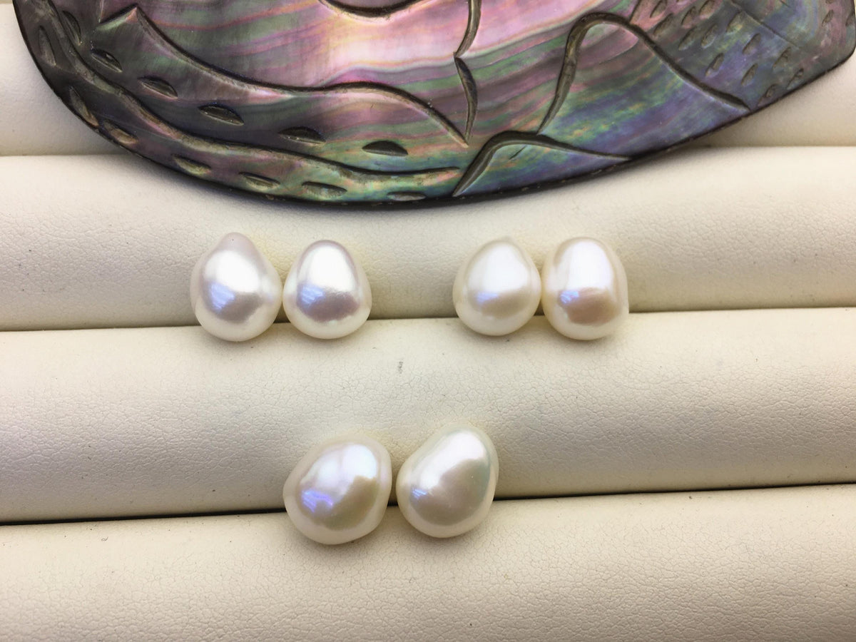2 pairs AAA 10mm White Teardrop Nugget baroque loose pearl pairs for dangle earrings - Freshwater Pearls earrings - ZS-103-37-5
