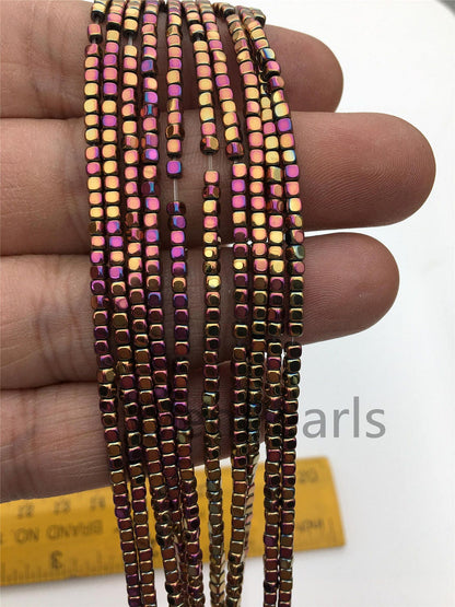Hematite,Rainbow 2mmx2mm cube square Beads,AAA, 15.5 inches,G50-CU22-004