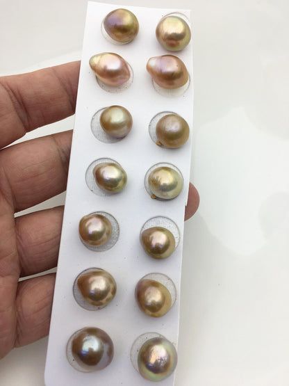 7pairs AAA 11-12mm Natural Bronze baroque drop edison freshwater pearl Pair,top half hole,ED11-3A-2-36