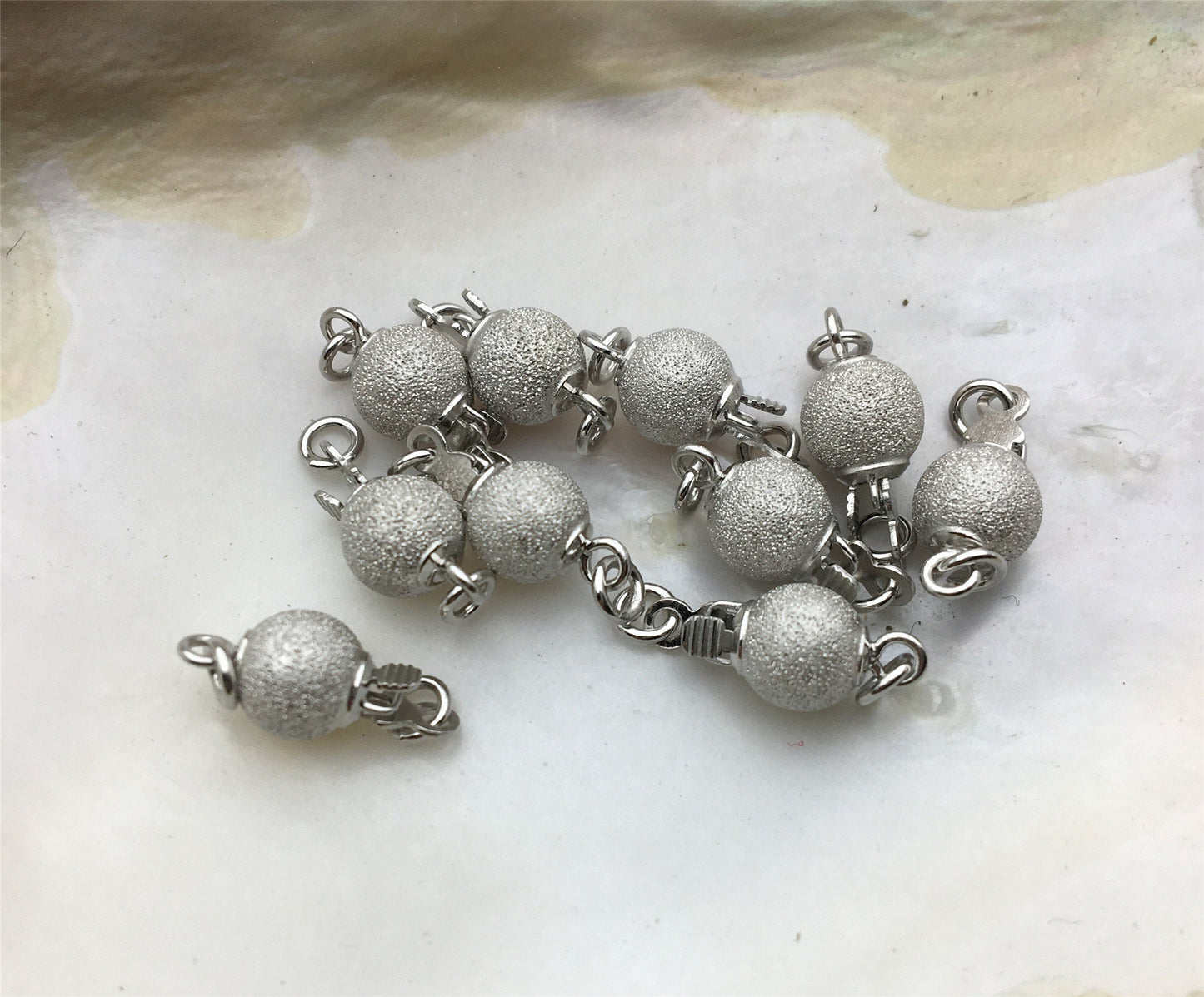 6/8/10mm Sterling Sliver Frosted Bead Safety Clasp,S925 sterling silver,Select Size,WHOLESALE,ASL-CL-003