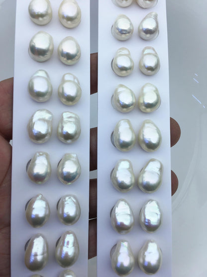2 pairs AAA 10-11mm white long teardrop freshwater pearls, half hole,LR10-T3