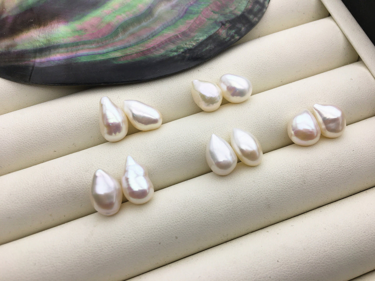 2 pairs AAA 9mm Tear Point White Nugget baroque loose pearl pairs for dangle earrings - Freshwater Pearls earrings - ZS-103-37-40