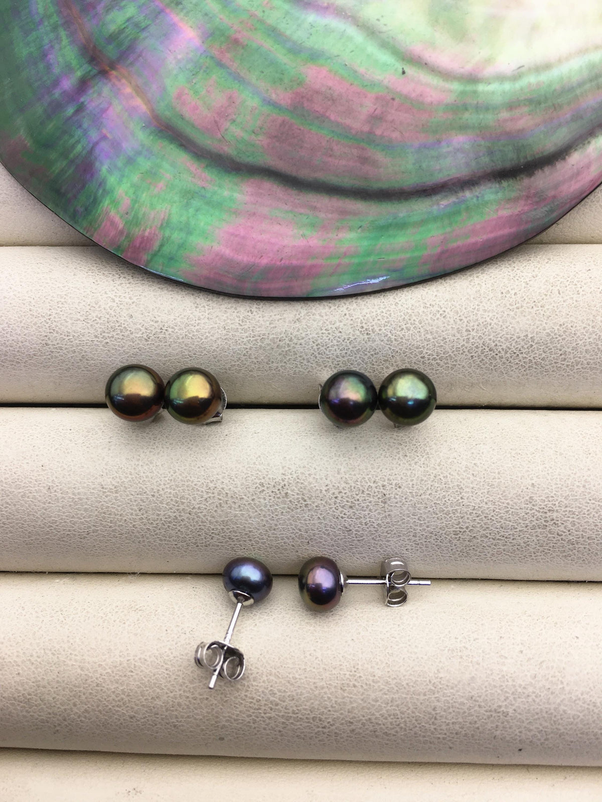 1 pair AAA 6.5-7mm peacock Pearl stud earrings,Sterling Silver,SE1-T5