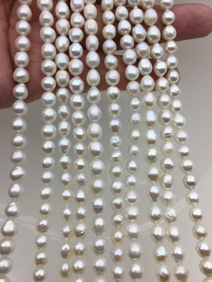 High Luster!AA+ 5-6*6-7.5mm white baroque drop Wrinkled skin freshwater chinese akoya pearls,LR6-T12