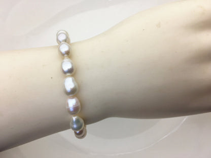 High Luster!2pcs 7 inchs AA+ 7-8mm White Baroque Rice Freshwater Akoya pearl Elastic string Bracelet,B8-003-5