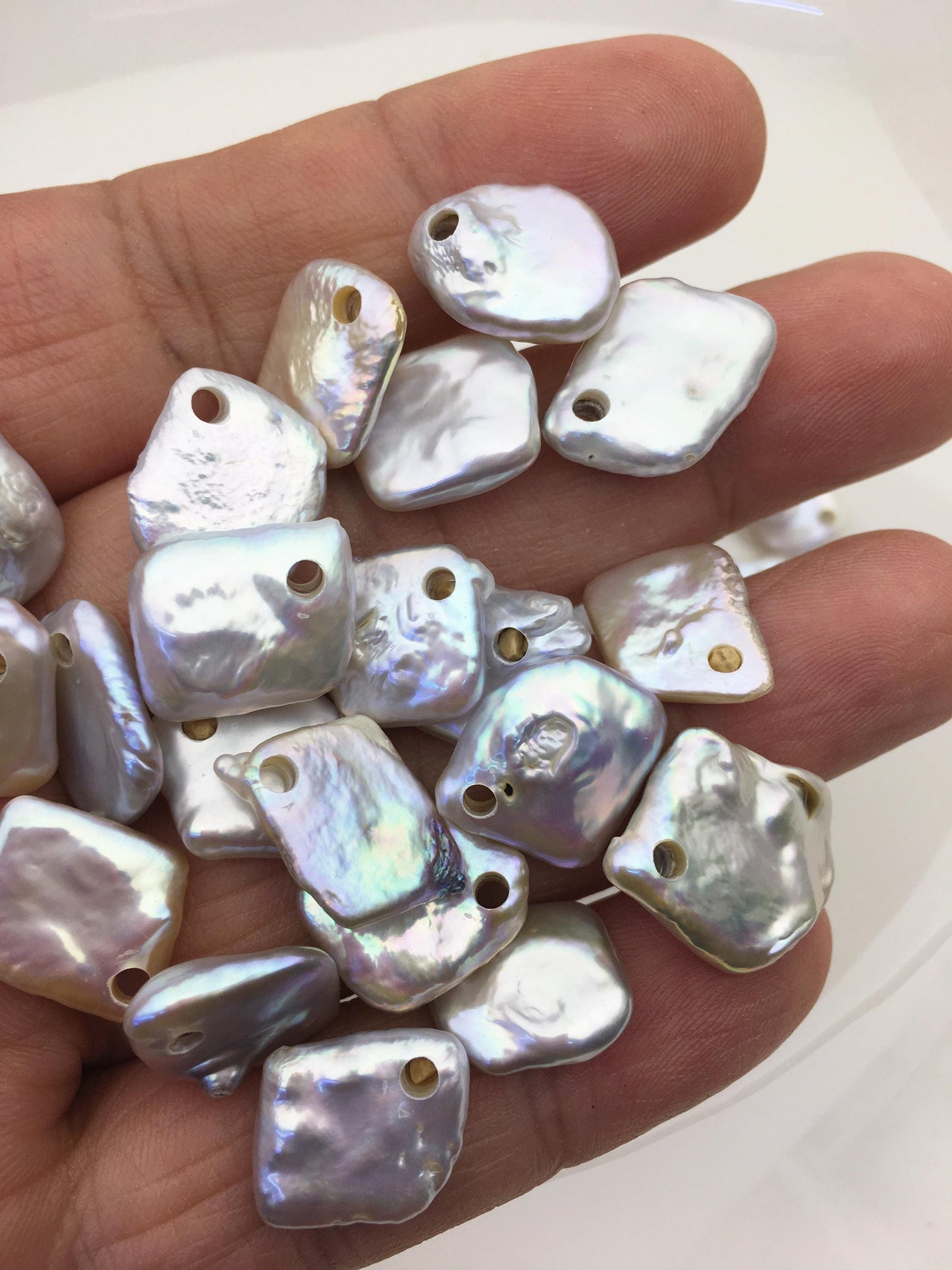 25pcs AAA/AA+ 11-13mm white rectangle freshwater pearls,2.2mm top large big hole,ZS-103-10