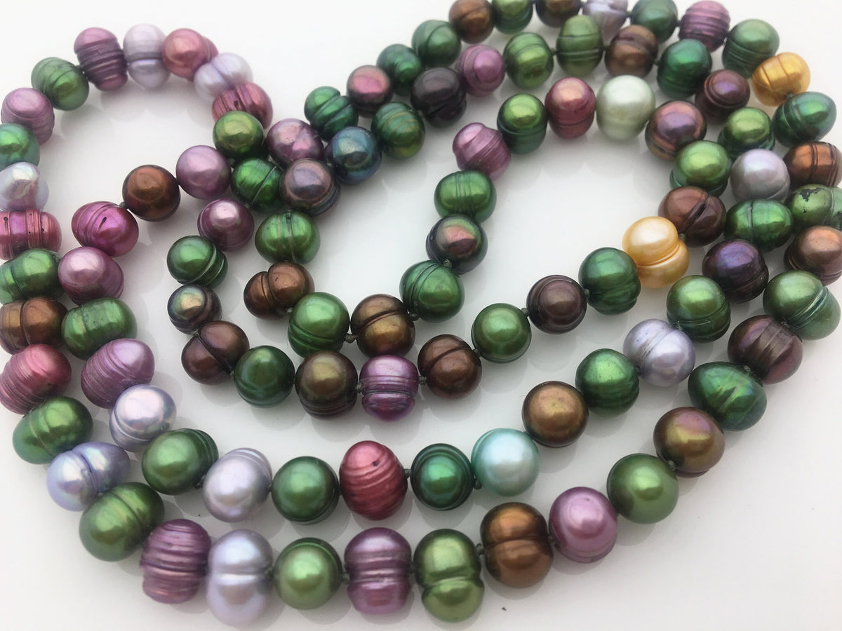 32'' 8mm green brown potato pearl Necklace,Wedding Necklace, Mothers Day,Happiness,wholesale,NPN1-104-4