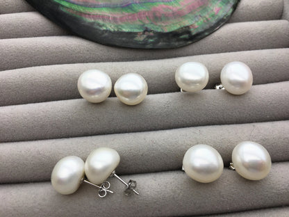 AAA 12-12.5mm big white nugget baroque Pearl Stud Earrings,freshwater pearl earrings,Wedding,classic pearl studs,SE1-069-9