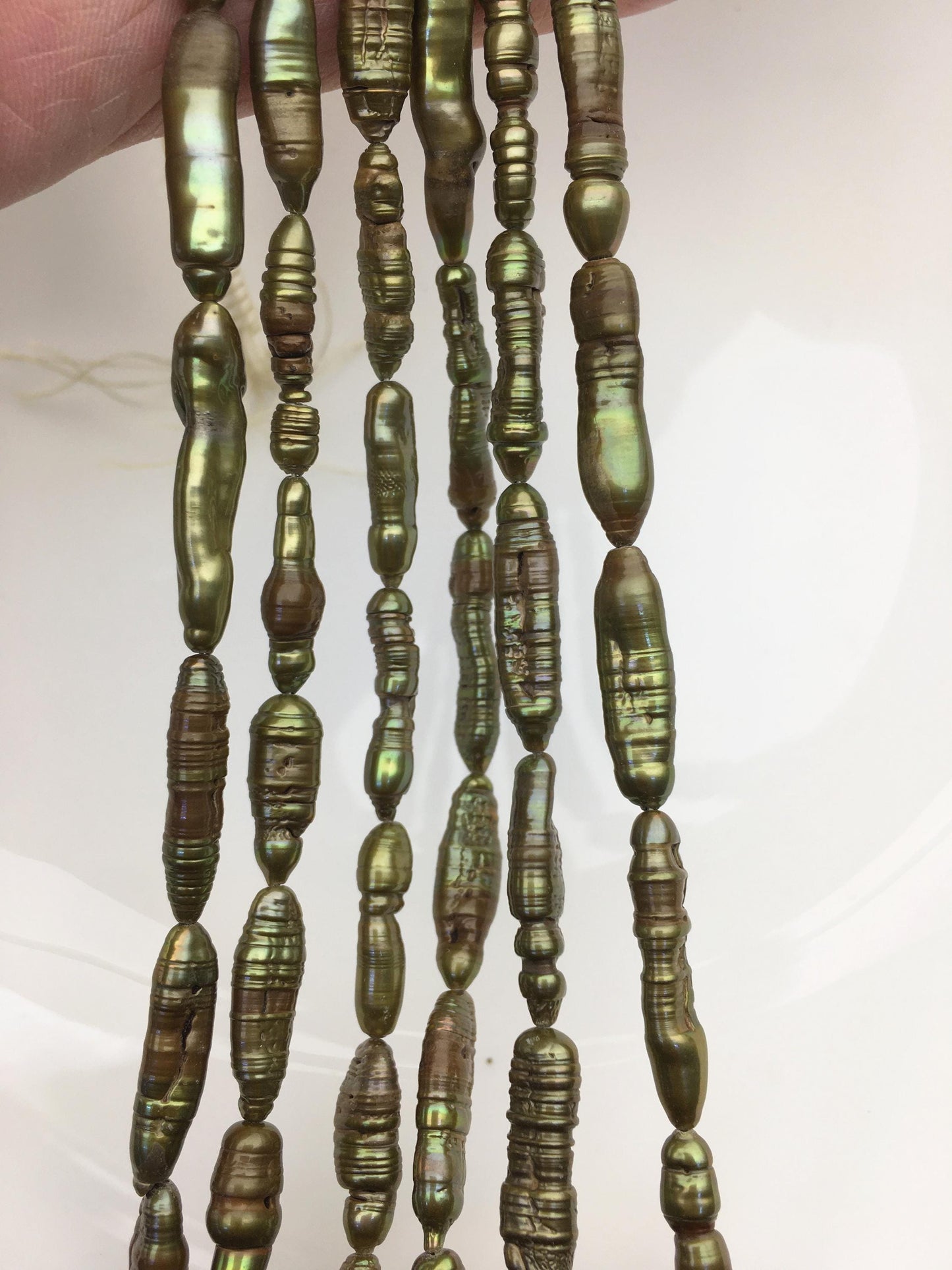 A 6-7mm green yellow toothpick Biwa Pearl Necklace,Genuine Fresh Water Pearl,Wedding Necklace,Mothers Day,ZS-80-10-14